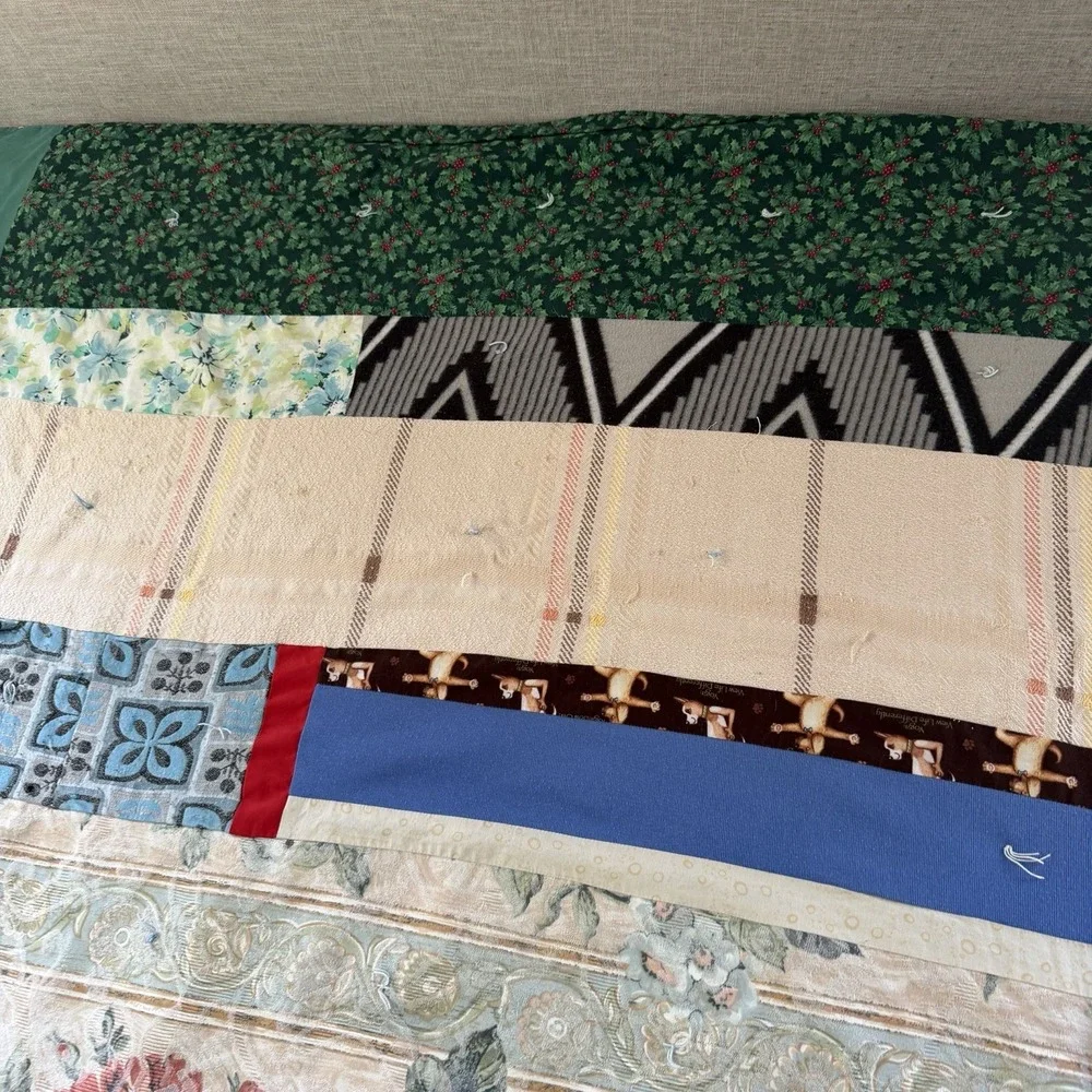 Vintage Handmade Scrap Patchwork Tie Quilt Folk Art Primitive Throw